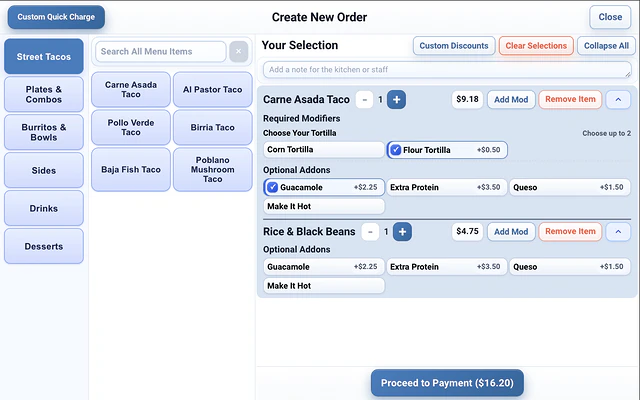 TABL food truck POS create order screen thumbnail