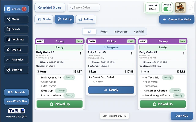 TABL food truck POS order queue screen thumbnail
